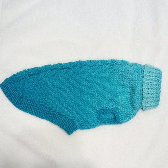 Hand Crafted Knit Turquoise Pet Jacket Fur Baby Clothes Cat Dog Sweater Coat